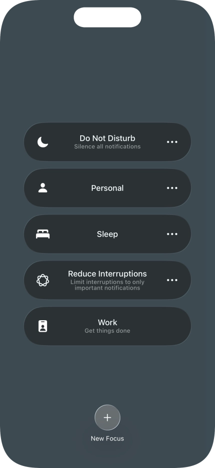 Press the required focus mode to activate or deactivate it immediately.
