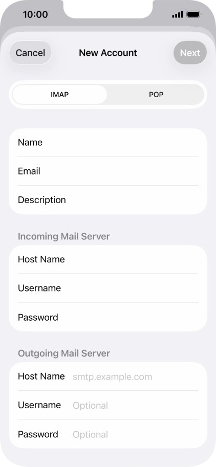 Press Host Name and key in the name of your email provider's outgoing server.