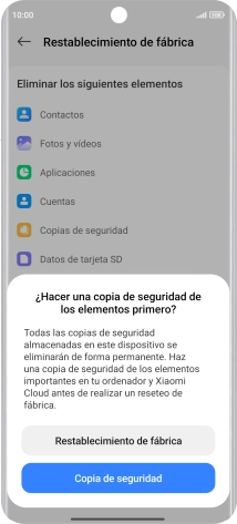 Pulsa Restablecimiento de fábrica.