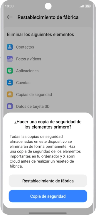 Pulsa Restablecimiento de fábrica.