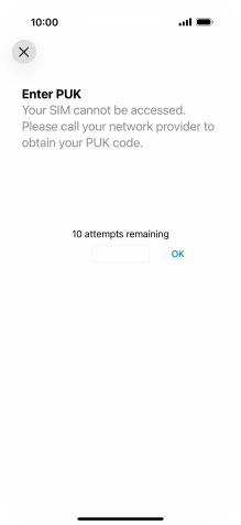 Key in the PUK and press OK.