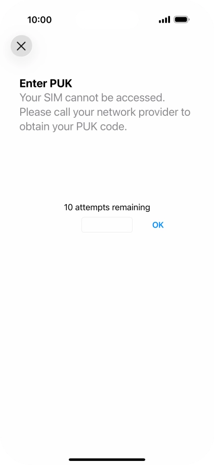 Key in the PUK and press OK.