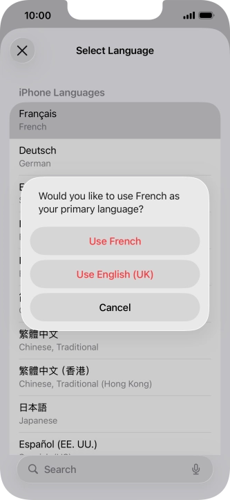 To select the new language as the default phone language, press Use ‹language›.