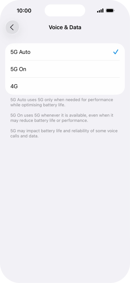 To turn on automatic switch between 5G and 4G, press 5G Auto.