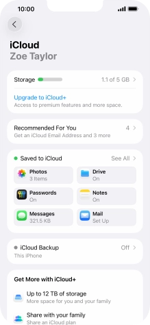 Press iCloud Backup.