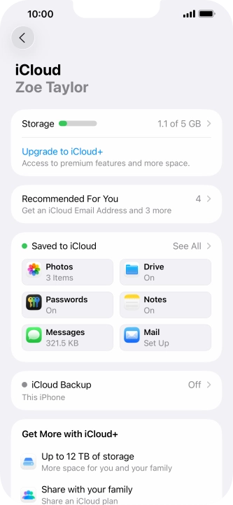 Press iCloud Backup.