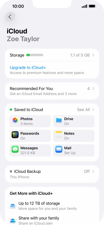 Press iCloud Backup.