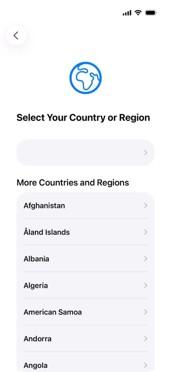 Press the required country or area.