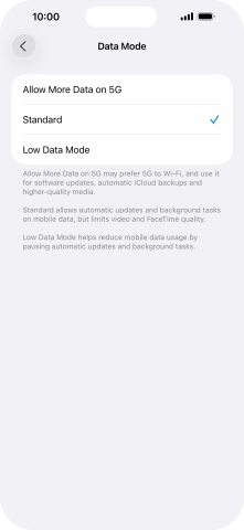 Press the required setting.
