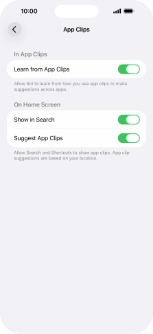 Press the indicators next to the required settings to turn them on or off.