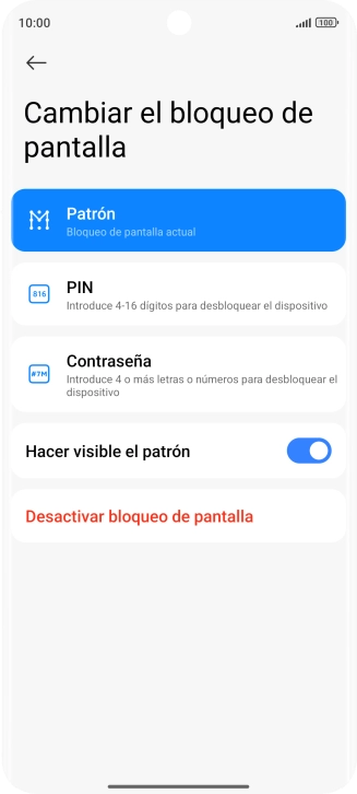 Pulsa Desactivar bloqueo de pantalla e introduce el código de seguridad extra que has creado anteriormente.