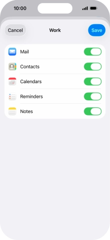 Press the indicators next to the required data types to turn synchronisation of each data type on or off.