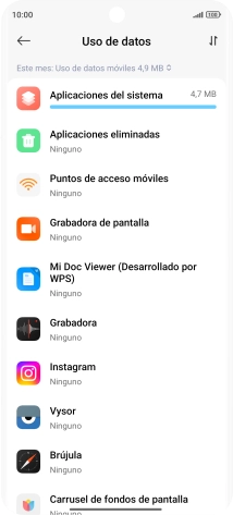 El consumo de datos por cada aplicación aparece bajo el nombre de la aplicación.