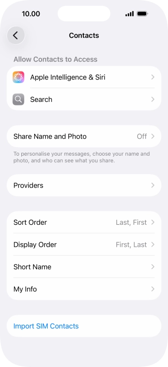 Press Import SIM Contacts.