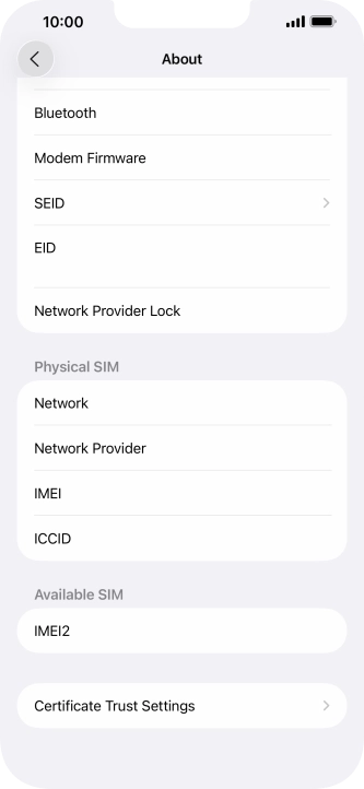 Your phone's EID number is displayed below EID.