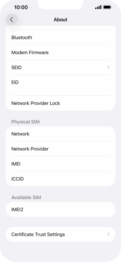 Your phone's EID number is displayed below EID.