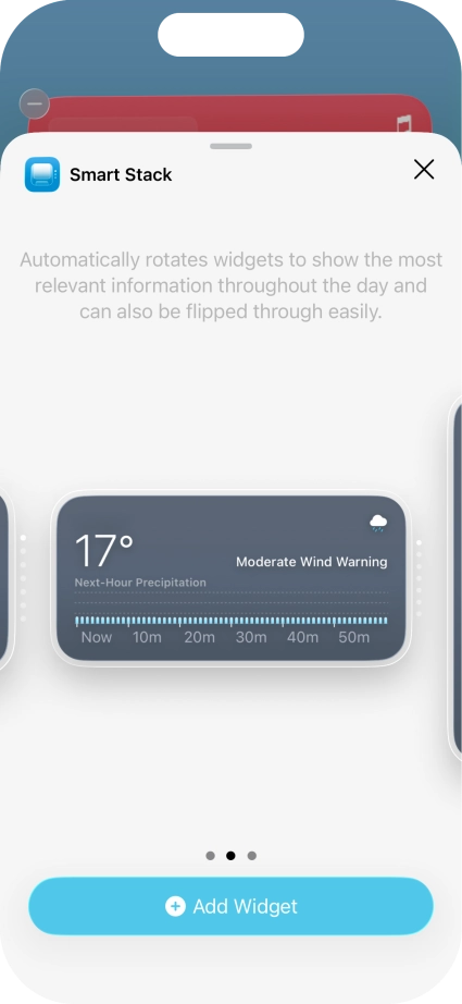 Slide your finger right or left on the screen to select the required widget size.