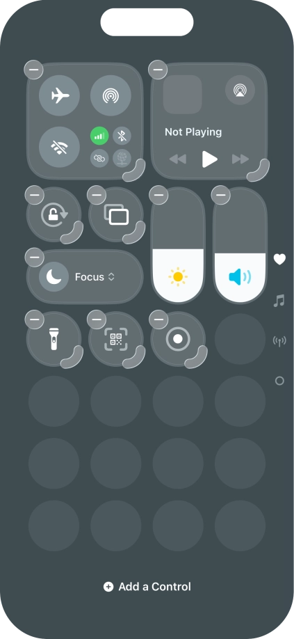 Press Add a Control and follow the instructions on the screen to add the required function to Control Centre.