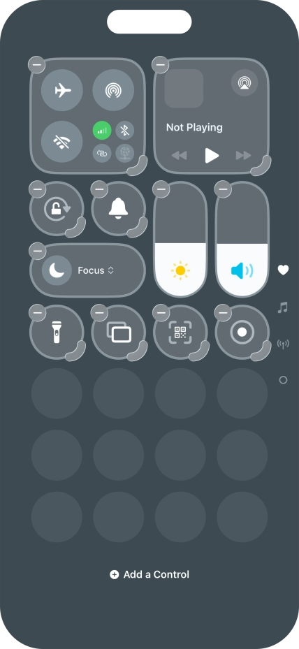 Press Add a Control and follow the instructions on the screen to add the required function to Control Centre.