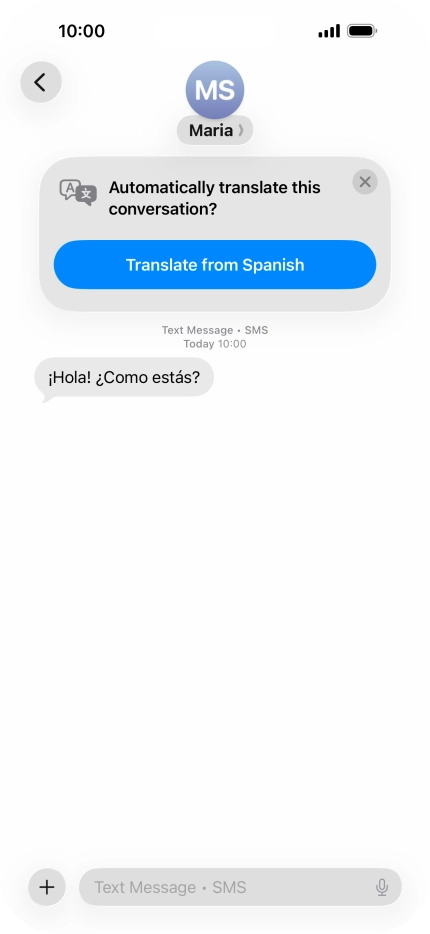 Your phone automatically detects a foreign language and suggests translating the conversation.