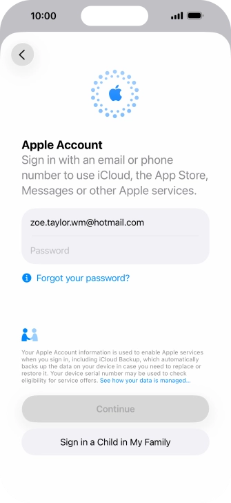 Press Password and key in the password for your Apple Account.