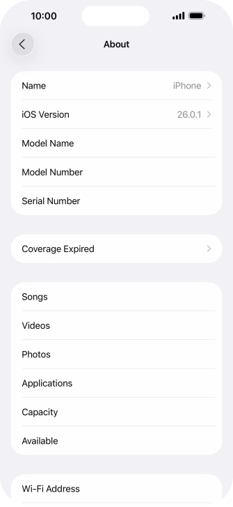 Your phone's software version is displayed next to iOS Version.
