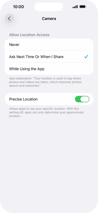 Press the required setting to turn the function on or off.