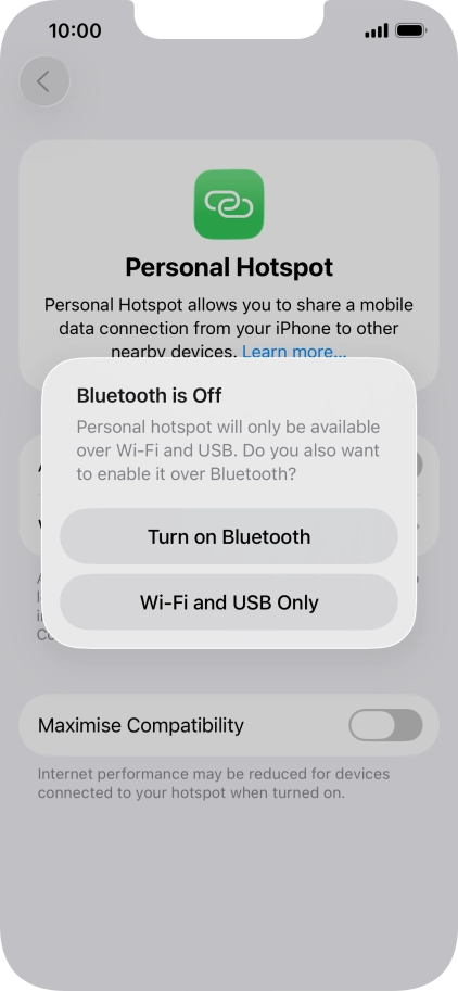 If Wi-Fi is turned on, press Wi-Fi and USB Only.