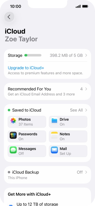 Press iCloud Backup.