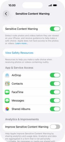 Press the indicators next to the required applications to turn the function on or off.