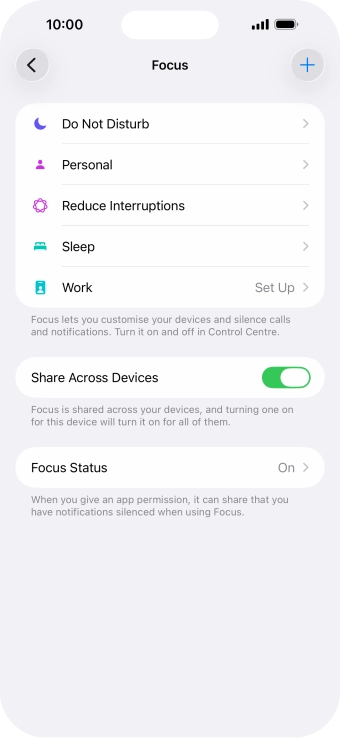 Press the required focus mode.