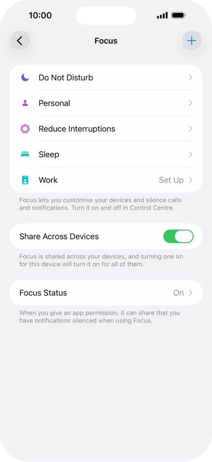 Press the required focus mode.