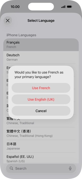 To select the new language as the default phone language, press Use ‹language›.