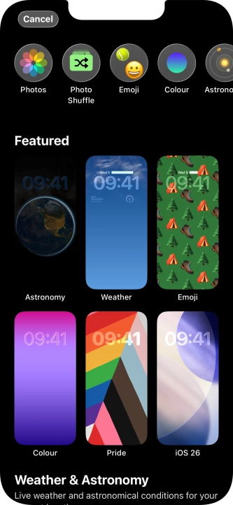 Press the required category and follow the instructions on the screen to select the required background image.