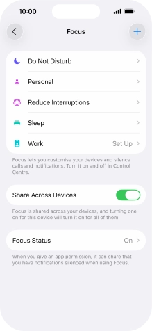 Press the required focus mode.