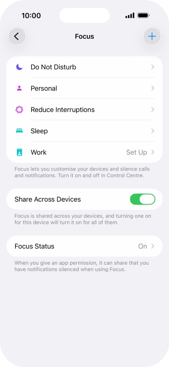 Press the required focus mode.