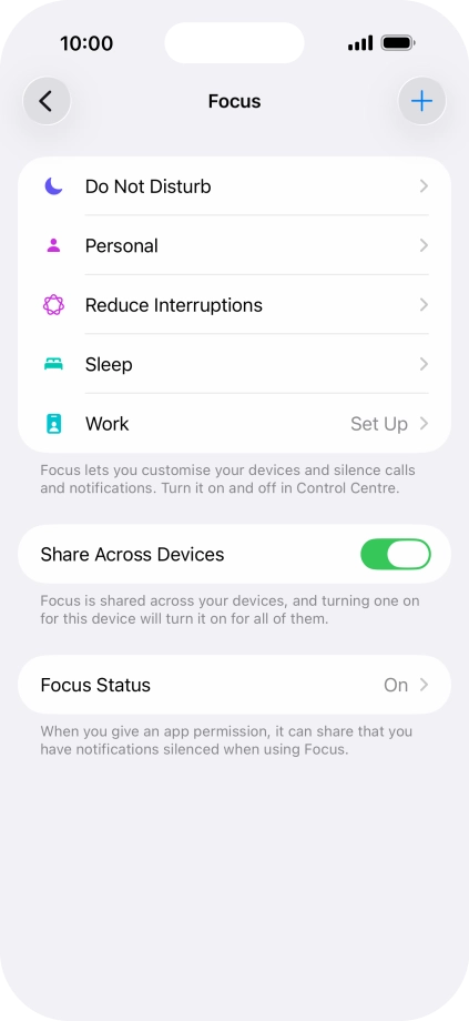 Press the required focus mode.