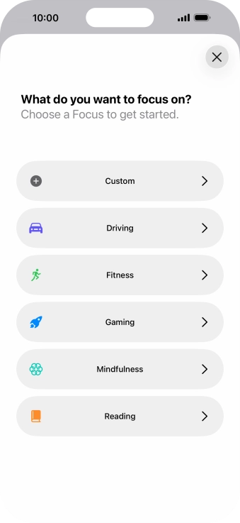 Press the required focus mode and follow the instructions on the screen to add the selected focus mode.