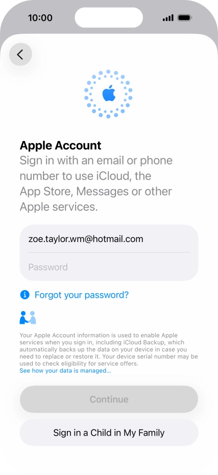Press Password and key in the password for your Apple Account.