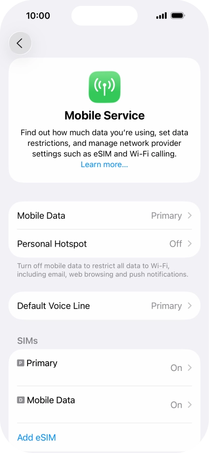 Press the required eSIM below 