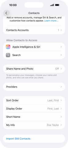 Press Import SIM Contacts.