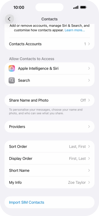 Press Import SIM Contacts.