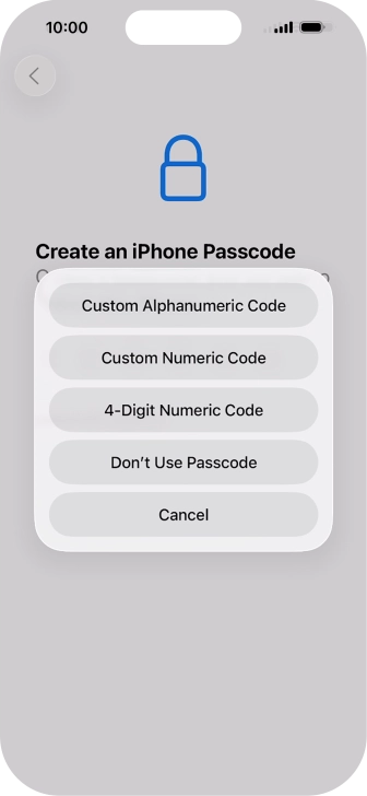 Follow the instructions on the screen to turn on use of phone lock code or press Don't Use Passcode.