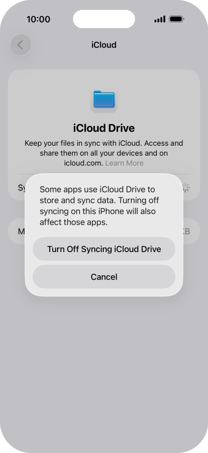 If you turn off the function, press Turn Off Syncing iCloud Drive.
