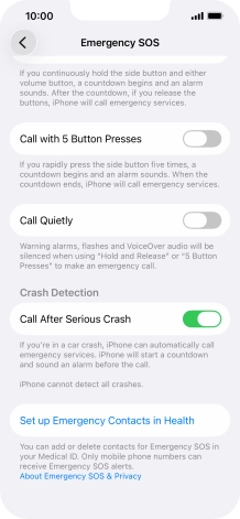 Press Set up Emergency Contacts in Health and follow the instructions on the screen to key in your emergency info and emergency contacts.