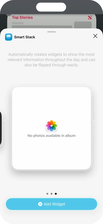 Slide your finger right or left on the screen to select the required widget size.
