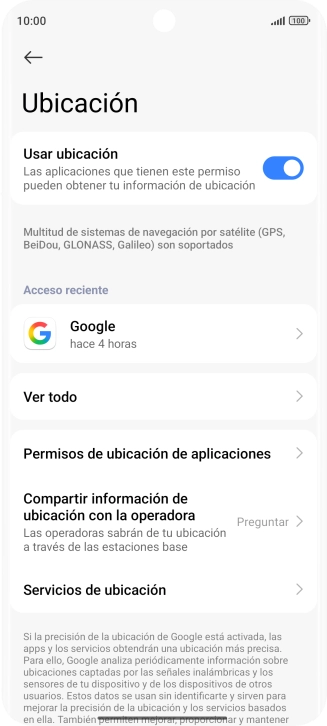 Pulsa Permisos de ubicación de aplicaciones.