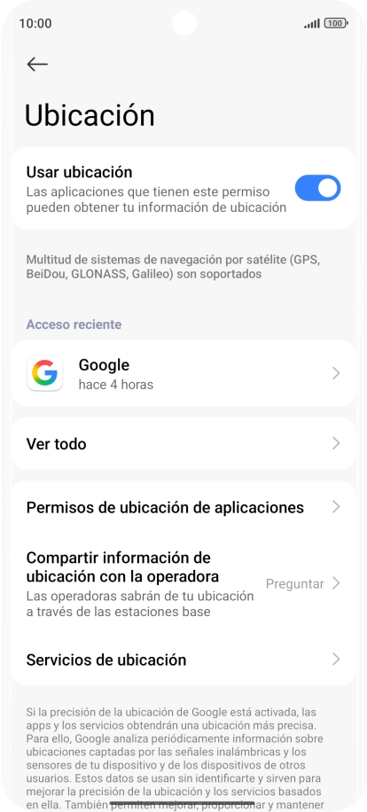 Pulsa Permisos de ubicación de aplicaciones.