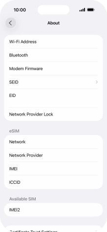 Your phone's EID number is displayed below EID.