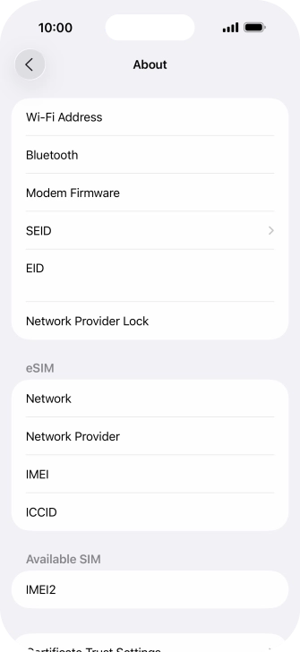 Your phone's EID number is displayed below EID.